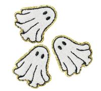 TOPBATHY White Ghost Embroidered Iron-on Patches Polyester Material Resistant to Fraying and Washable 3pcs with Hot Melt Adhesive a Spooky Halloween for Customizing Hats and Bags