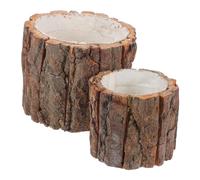 TOPBATHY Wood Bark Flower Pot Planter Set 2pcs, Rustic Wooden Stump Plant Containers, Waterproof Small Flower Buckets 12cm 9x8cm for Indoor and Outdoor Gardening