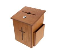 TOPBATHY Wooden Charity Donation Box with Lock, Tabletop Offertory Collection Holder 19.5×20.2×25.5cm Black, Secure Suggestion Box for Church Fundraising and Public Events
