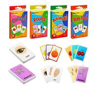 TOPBELIEF 144 Pieces Educational Toddler Flash Cards, 4 Pack Preschool Early Learning, Animal Colour Fruits Body Parts for Object Recognition Alphabet Reading & Spelling (36 Pcs/Pack)