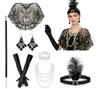 TOPBELIEF 1920s Accessories for Women, 7PCS Flapper Great Gatsby Costume | Roaring 20s Accessories, Ladies Charleston Fancy Dress Up for Halloween, Christmas, Carnival