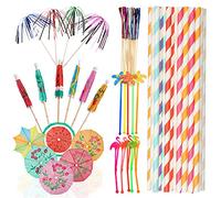 TOPBELIEF 90 Pcs Cocktail Umbrellas for Drinks, Cocktail Straws, Cocktail Accessories for Drinks, Paper Umbrella Sticks, Party Food Drink Decorations for Drinks Wedding Summer Party, Mixed Color