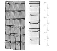 TOPBELIEF Hanging Shoe Storage, Over the Door Shoe Storage Organiser, 24 Large Mesh Pockets, 5 Pockets Shoe Racks Storage with 6 Stainless Steel Hooks for Shoes Clothes Bottle Kitchen Bedroom Bathroom