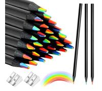 TOPBELIEF Rainbow Coloured Pencils, 24PCS 7 in 1 Rainbow Pencil, Colouring Pencils for Adults Children, Wooden Multicoloured Pencil with Sharpener for Painting, Writing, Sketching, Party Favor Bags