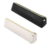 TOPBELIEF Slim Leather Pencil Case, 2 Pcs Special Pencil Case Small, Fountain Pen Case, Personalised Portable Black White Big Capacity Study Pencil Case for Secondary School Girls Boys