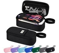 TOPBIDAI Large Pencil Case Pouch for Boy Men Kids Adults, Big Capacity Canvas Pencil Bag, Office College School Multi Compartment Zipper Stationery Pen Bag (Black)