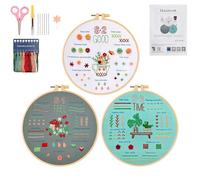 TopBine 3PCS Embroidery kit for Beginners, Hand Embroidery Kit Cross Stitch Starter Kits with Embroidery Patterns, Hoop,Threads,Tools for Adults Beginners Set