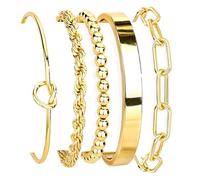 TopBine 5 PCS Women's Gold Chain Bracelets Stackable Set, Waterproof Bracelet Adjustable Link with Layered Bracelets Beaded Cuban Paperclip Bangle Hand Chain Jewelry Gifts for Women