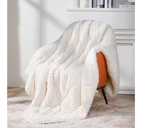 Topblan Sherpa Weighted Blanket for Adluts, Soft Cozy Jacquard Fleece Weighted Blankets Queen Size 20lbs, Thick Heavy Blanket for Sleeping, 60 x 80 inches, Cream White