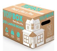 TOPBOX 20 Large Strong Moving Boxes - 48L Double Walled Cardboard Packing & Storage Boxes for Moving House, Shipping, Removal & Packaging | 53cm x 30cm x 30cm | Room Tick List, Handles & Recyclable