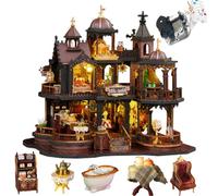 TOPBSFARNY 3D Wooden Assembled Dollhouse Kit DIY Miniature Vintage Old Castle Style Scene Building with Music Creativity Halloween Birthday Gift (Without Dust Cover)