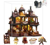 TOPBSFARNY 3D Wooden Assembled Dollhouse Kit DIY Miniature Vintage Old Castle Style Scene Building with Music Creativity Halloween Birthday Gift (With Dust Cover)