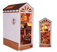 TOPBSFARNY 3D Wooden Book Stand Puzzle DIY Dollhouse Wood Bookends Book Nook Model Building Kit with LED Light for Teens and Adults to Build-Creativity Gift for Birthdays Halloween
