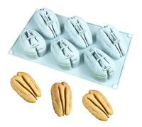 TOPBSFARNY 6 Cavity 3D Pecan Shaped Silicone Mousse Mold, Food-Grade Non-Stick Baking Mold for Mousse Cake, Chocolate, Jelly, Pudding, DIY Dessert, Reusable Pastry Tool