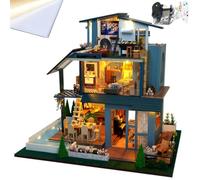 TOPBSFARNY American Vintage-Style Wooden DIY Doll House Kit Creativity Open Three-Layer Villa Building Model for Holidays Ornament with Music (with Dust Cover)