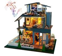 TOPBSFARNY American Vintage-Style Wooden DIY Doll House Kit Creativity Open Three-Layer Villa Building Model for Holidays Ornament with Music (without Dust Cover)