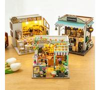 TOPBSFARNY DIY Assembly Model House for Creative Milk Tea House/Flower Shop Miniature Architectural Scene Exquisite Handmade Cottage Decor Creative Gifts for Friend and Parents (3PCS)