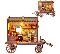 TOPBSFARNY DIY Book Nook Kit, 3D Puzzle DIY Miniature House and Moveable Carriage Educational Wooden Puzzles for Adults