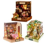 TOPBSFARNY DIY Book Nook Kit, 3D Wooden Miniature Dollhouse with LED Lighting, Bookshelf Insert Decor for Teens/Adults (3PCS)