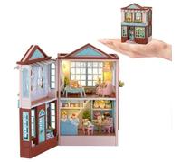TOPBSFARNY DIY Dollhouse Book Nook Kit, 3D Wooden Puzzle Bookends with LED Light, Miniature Bookshelf Insert Decor for Adults and Teens