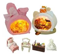 TOPBSFARNY DIY Miniature House Kit, 2PCS Cute Animal Miniatures House Wood DIY Dolls House Miniature Model with LED Light Creativity Gift for Women and Adults