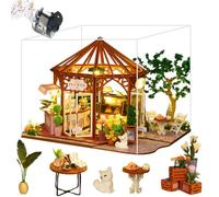 TOPBSFARNY DIY Wooden Miniature Dollhouse Kit 3D Coffee Flower Shop Building Model Accessories with Furniture LED Light and Music for Creative Birthday Gift (With Dust Cover)