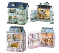 TOPBSFARNY Dollhouse Miniature DIY House Kit, 2pcs Wooden Romantic Castle Tiny House, Creative Room with Furniture and LED Light for Birthday Gift (A)
