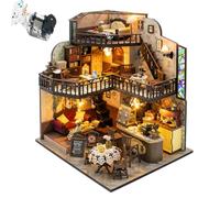 TOPBSFARNY Dollhouse Miniature Kit with Musical Movement, DIY Coffee Shop Theme Book Nook Kit, Three Floor Loft Design, Bookshelf Decoration (without Dust Cover)