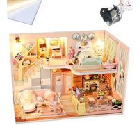 TOPBSFARNY Japanese-style Wooden Duplex Loft DIY Miniature House Kit 3D Assembled Architectural Model Handmade Gifts for Family, Friends (Flower Story)