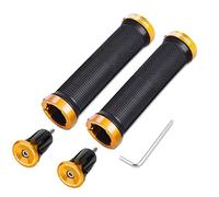 TOPCABIN Bike Grips Double Lock on Locking Bicycle Handlebar Grips Cycle Bicycle Mountain Bike BMX Floding ((Aluminum lock plug+Grips) Gold 1 Pair)