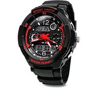 TOPCABIN Digital-analog Boys Girls Sport Digital Watch with Alarm Stopwatch Chronograph - 50m Water Proof (red)