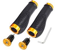 TOPCABIN Ergonomic Design Bike Grips,Double Lock on Locking Bicycle Handlebar Grips Cycle Bicycle Grip for Mountain Bike BMX ((Aluminum lock plug+Grips) Gold)