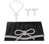 Topchances Clutch Bags for Women, Luxury Diamante Bow Black Evening Bag, Detachable Chain Clutch Bag for Weddings and Parties