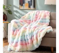 Topchances Fleece Blanket Sofa Throw,1200GSM Double Layer Fabric Fluffy Soft Warm Rabbit Plush Versatile Blanket for Bed Settees Armchairs,Fit All Season(Rainbow Color,130×160cm)