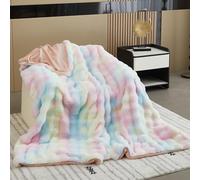 Topchances Fleece Blanket Sofa Throw,1200GSM Double Layer Fabric Fluffy Soft Warm Rabbit Plush Versatile Blanket for Bed Settees Armchairs,Fit All Season(Rainbow Color,100×160cm)
