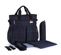 Topchances Multifunctional Large Capacity 2-in-1 Baby Napping Changing Bag 30x10x33.5cm with 13 Pockets +Insulated Bottle Bag+ Changing Mat+ Adjustable Strap+Storage Bag for Mum Nanny (Navy Flower)