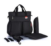 Topchances Multifunctional Large Capacity 2-in-1 Baby Napping Changing Bag 30x10x33.5cm with 13 Pockets +Insulated Bottle Bag+ Changing Mat+ Adjustable Strap+Storage Bag for Mum Nanny (Black)