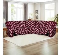 Topchances Printed Stretch Recliner Corner Sofa Cover With Pockets,Corner Sofa Covers For Sectional Sofa Set,Washable Recliner Sofa Cover Furniture Protector For Living Room(Wine Red,7-Piece set)