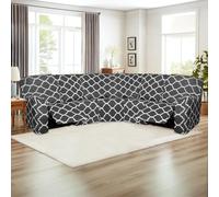 Topchances Printed Stretch Recliner Corner Sofa Cover With Pockets,Corner Sofa Covers For Sectional Sofa Set,Washable Recliner Sofa Cover Furniture Protector For Living Room(Dark Gray,7-Piece set)