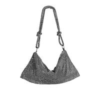 Topchances Silver Clutch Bag Rhinestones Women's Evening Handbag Sparkly Rhinestone Purses With Knotted Full Diamond Chain for Party (Black)