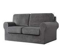 Topchances Sofa Cover 2 Seater 5 Pieces Set - Super Soft Stretch Velvet Sofa Slipcovers Sofa Protector Couch Covers with Separate 2 Backrest Cover and 2 Seat Cushion Cover for Living Room (Dark Grey)