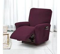 Topchances Stretch Recliner Covers, Jacquard Recliner Chair Slipcovers, Polyester Furniture Cover Recliner Sofa Couch Cover With Pocket for Living Room Sofa Cover (Wine red)