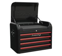 Topchest 4 Drawer Retro Style - Black with Red Anodised Drawer Pulls - Sealey AP