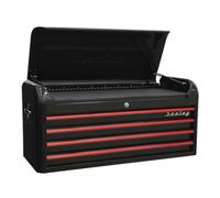 Topchest 4 Drawer Wide Retro Style - Black with Red Anodised Drawer Pulls - Seal