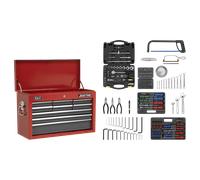 Topchest 9 Drawer with Ball-Bearing Slides - Red/Grey & 205pc Tool Kit