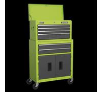Topchest & Rollcab Combination 6 Drawer with Ball-Bearing Slides - Hi-Vis Green/Grey