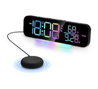 TopCity Loud Alarm Clock for Heavy Sleepers, Vibrating Alarm Clock with Bed Shaker, Digital Clock Bedside with 8 Colours RGB Display, Adjustable 7-colour Night Light (Black)