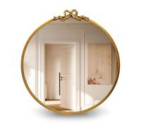 TopCity Vintage Gold Round Mirror Decorative Bathroom Vanity Mirrors 27.5inch Antique Metal Ornate Circle Wall Mirror, Baroque Bow Decor for Home Dressing Table,Bedroom,Living Room,Hallway
