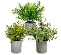 Topcloud 3 Pack Mini Potted Artificial Plants Faux Fake Greenery Eucalyptus Rosemary Plants for Home Office Table Bedroom Indoor Outdoor Decor