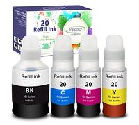 Topcolor Compatible Dye Ink Replacement for Canon GI-20 GI20 Ink Bottles Refills Kit for Canon G6020 G7020 G5020 MegaTank Printers, 170mL Black Ink Refill, 70mL Cyan Magenta Yellow, 4 Packs